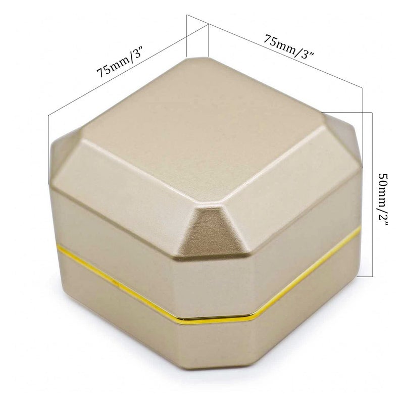 AVESON Luxury Ring Box, Square Velvet Wedding Ring Case Jewelry Gift Box with LED Light for Proposal Engagement Wedding, Gold - Image 2